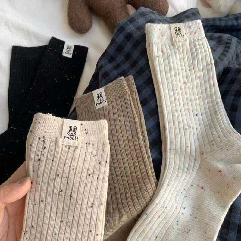 暖秋棕色系袜子女韩版中筒点子纱云朵兔兔学院风ins可爱百搭卡通|undefined