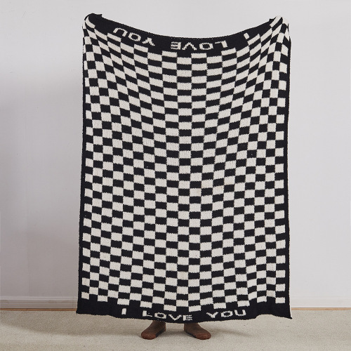 Customized black and white checkerboard plaid blanket sofa cover blanket half-velvet office nap nap air-conditioned children's blanket