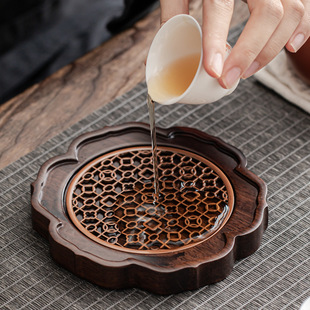 Household Teapot Holder Tea Ceremony Accessories Pot Mat Tea Tray Coaster Alloy Small Black Sandalwood