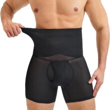 跨境热销高端男士塑身裤提臀高腰收腰收腹开档网纱透气男士塑身裤