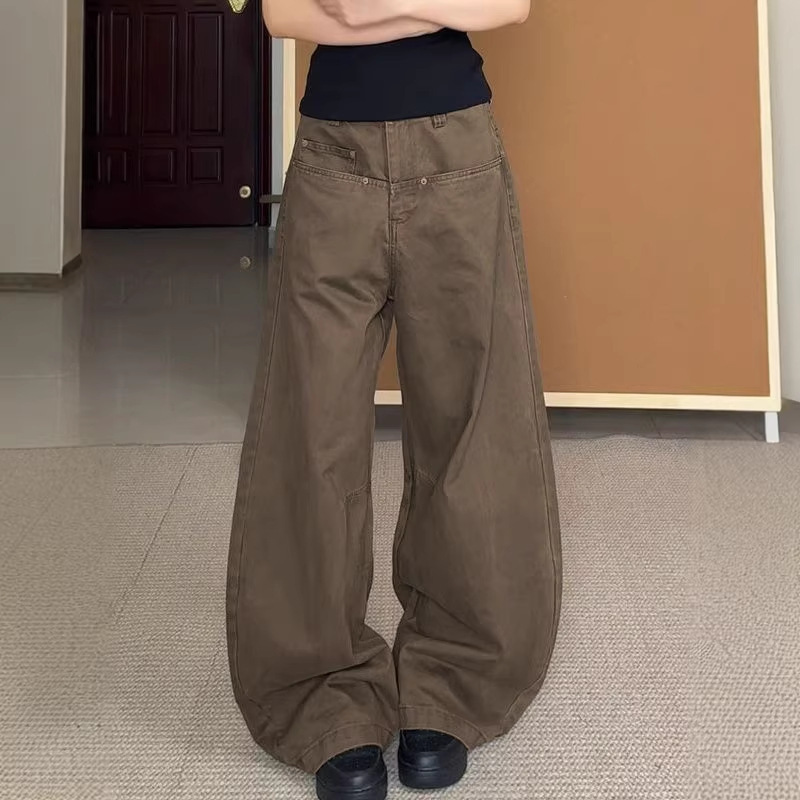 【Han Niu】Spring Style American Loose Wide-Leg Slimming Casual Straight Retro Silhouette Workwear Jeans for Women