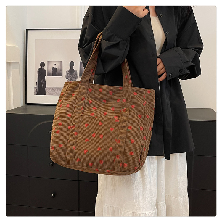 Women's Large Corduroy Strawberry Streetwear Sewing Thread Square Zipper Handbag display picture 31
