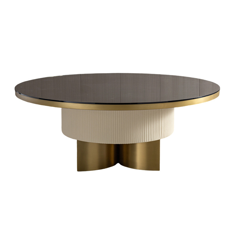 Mesa de Comedor Redonda de Vidrio para 12 Personas, Vidrio y Metal, Personalizable, para Hotel y Restaurante