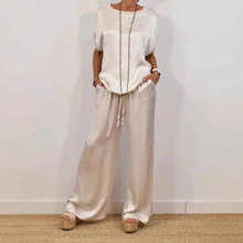 2025春夏新款跨境女装亚马逊独立站潮流宽松衬衫阔腿长裤休闲套装