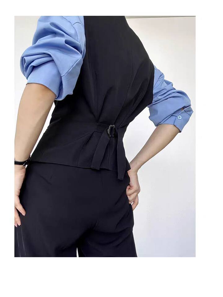 Áo vest nữ dáng ôm cổ chữ V phối nút, kiểu gile công sở thanh lịch — Áo vest một mảnh màu trắng, Áo vest một mảnh màu đen chi tiết 4