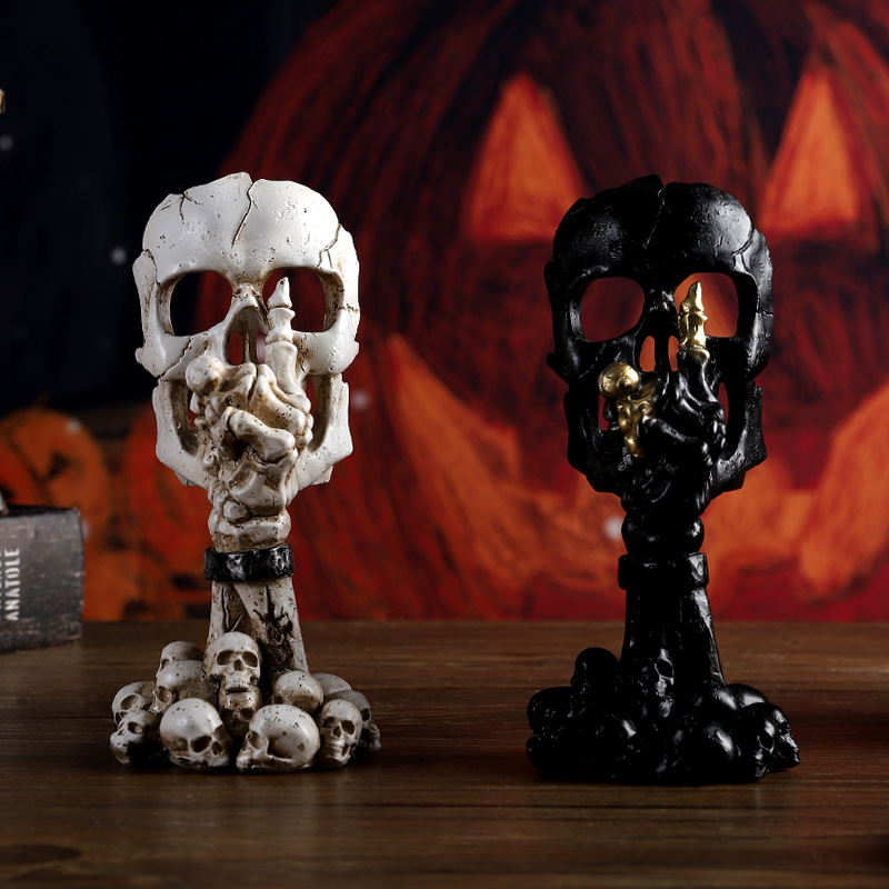  Halloween Skull Mask Palm Candlestick Horror Chamber Escape Desktop Decoration Props Resin Ornaments