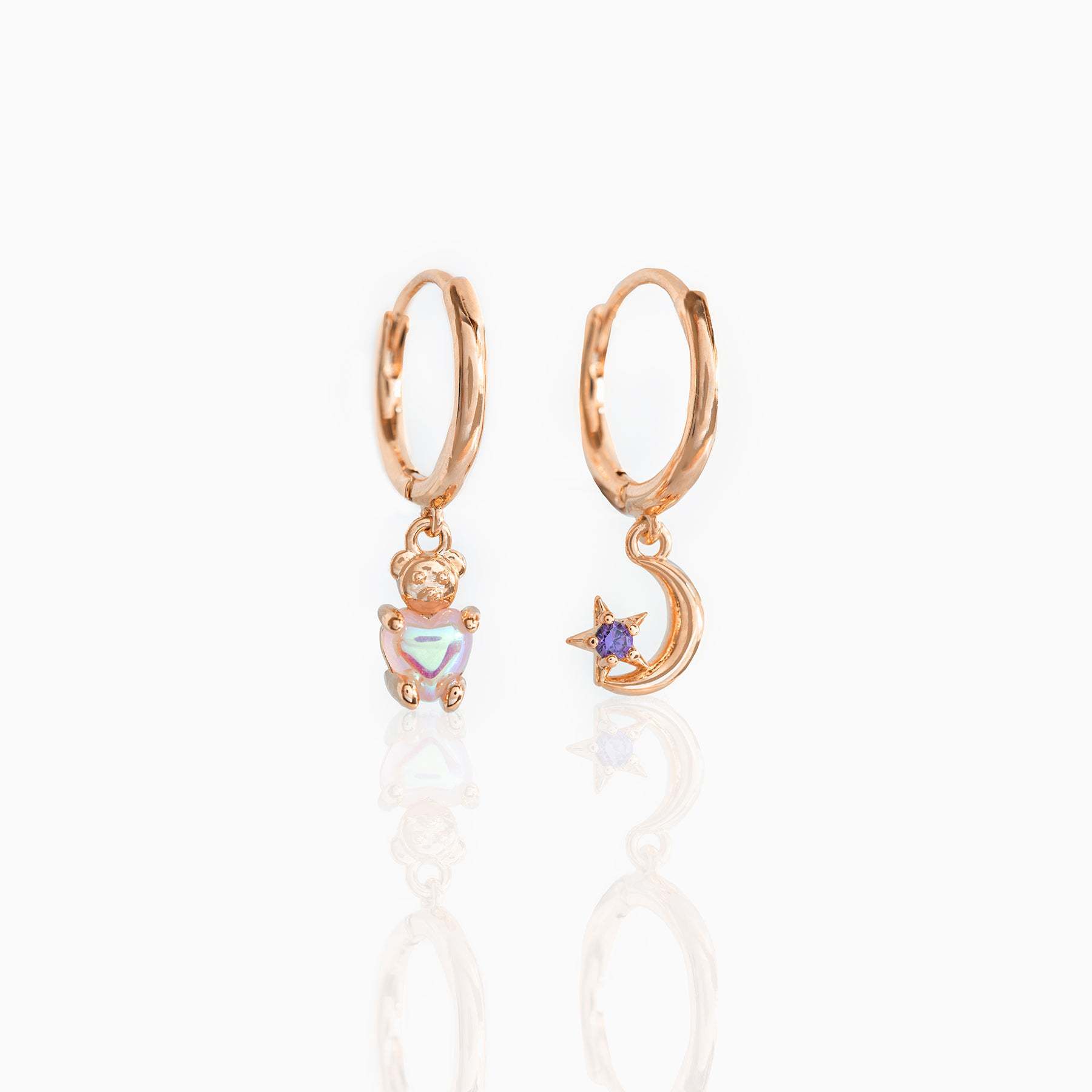 Fashion Moon Bear Brass Earrings Inlay Zircon Copper Earrings