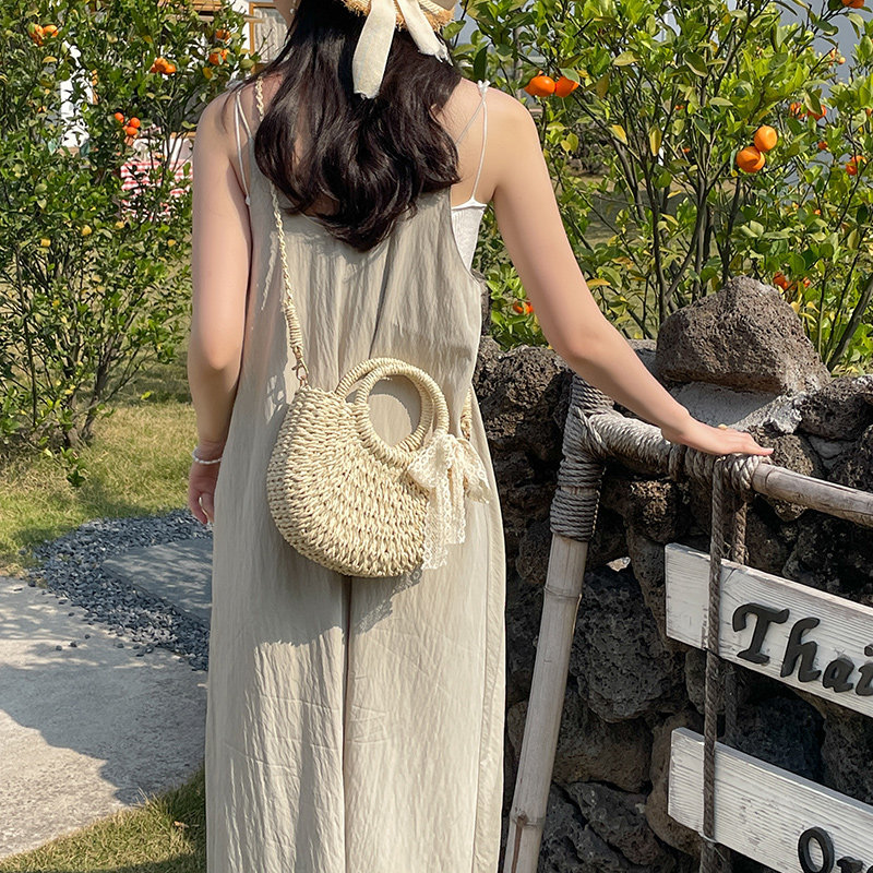 Summer Woven Bag For Women, Niche Design Semi-Circle Straw Bag, Casual Vacation Beach Bag, Handbag & Crossbody Bag - Thumbnail 4