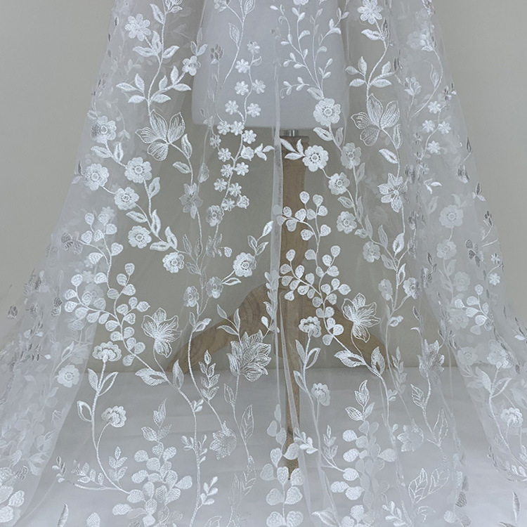 Tela de encaje blanco bordado, para vestido de novia o noche, DIY