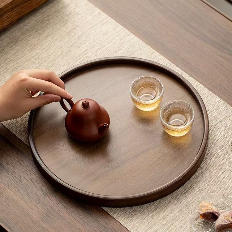 Zhengyuan Hotel Restaurant Tea Set Barbecue Storage Tray Household Water Cup Tray Round Bamboo Wooden Candy Tray