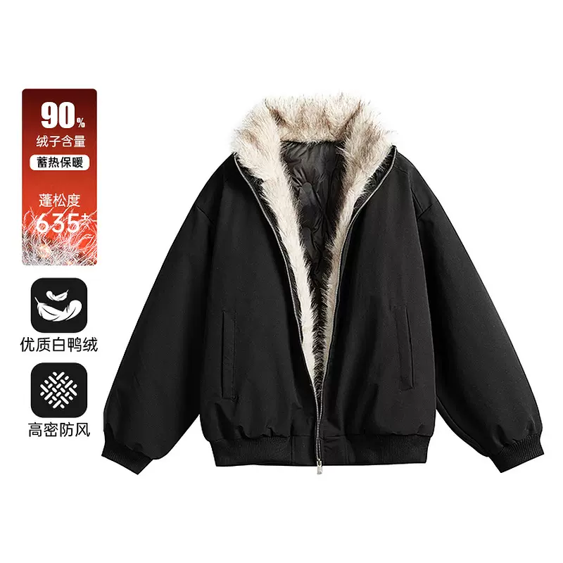 衣品男装潮牌白鸭绒保暖毛领羽绒服男女冬季加厚宽松休闲情侣外套