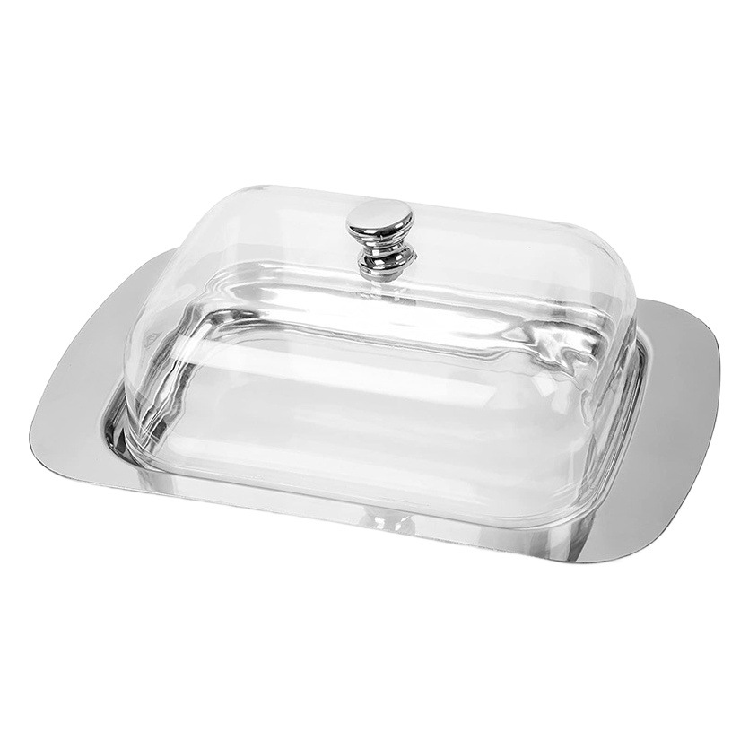 Mantequillera de acero inoxidable en stock, recipiente para mantequilla, caja para conservar queso, mantequillera de estilo europeo, bandeja para queso, pan.