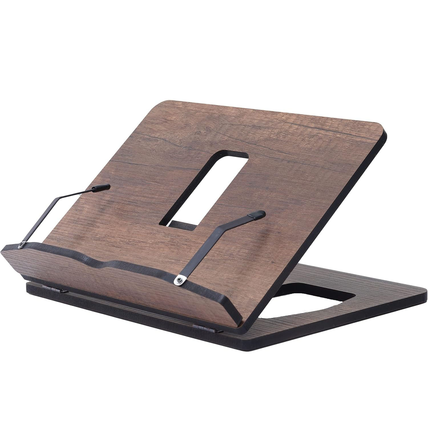 Walnut Wood Bookshelf, Adjustable Reading Stand, and Recipe Rack for Kitchen and Bed