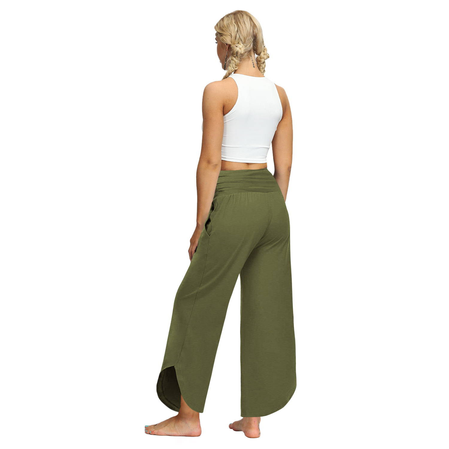 loose wide-leg straight high waist solid color trousers NSMDF131120