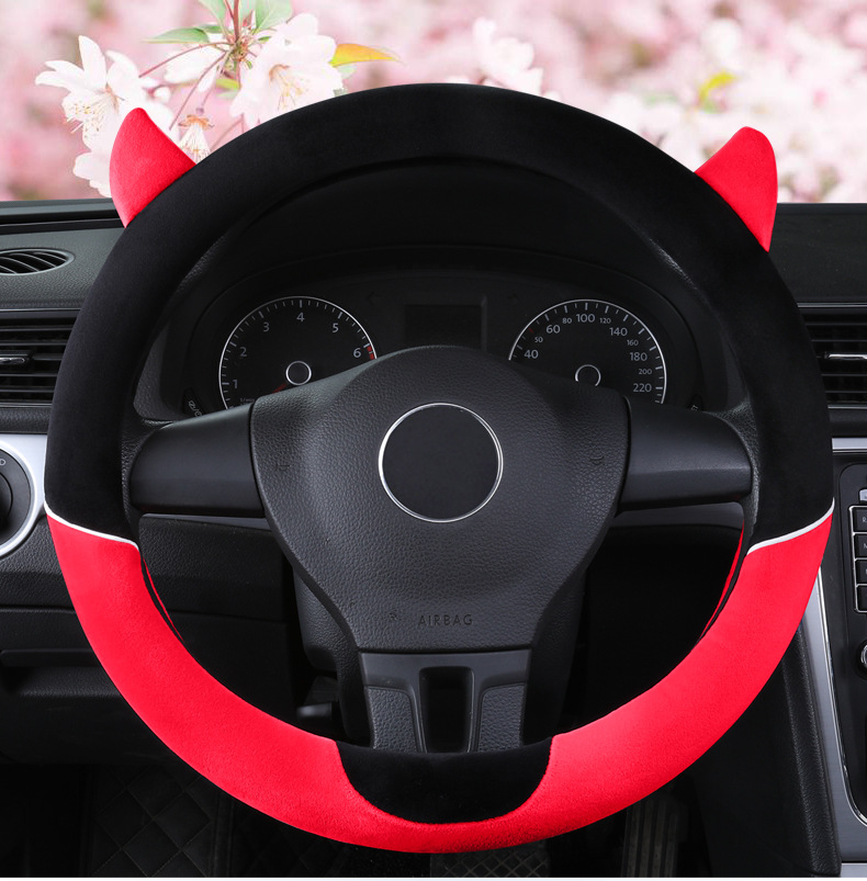 New Cartoon Little Devil Car Steering Wheel Cover Men's and Women's Cute Short Plush Fashion Car Handicap Cover Autumn and Winter