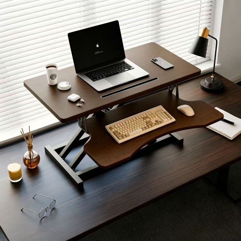 Solid Wood Adjustable Desk Computer Stand, Standing Office Workstation, Desktop Monitor Riser, Height Adjustable