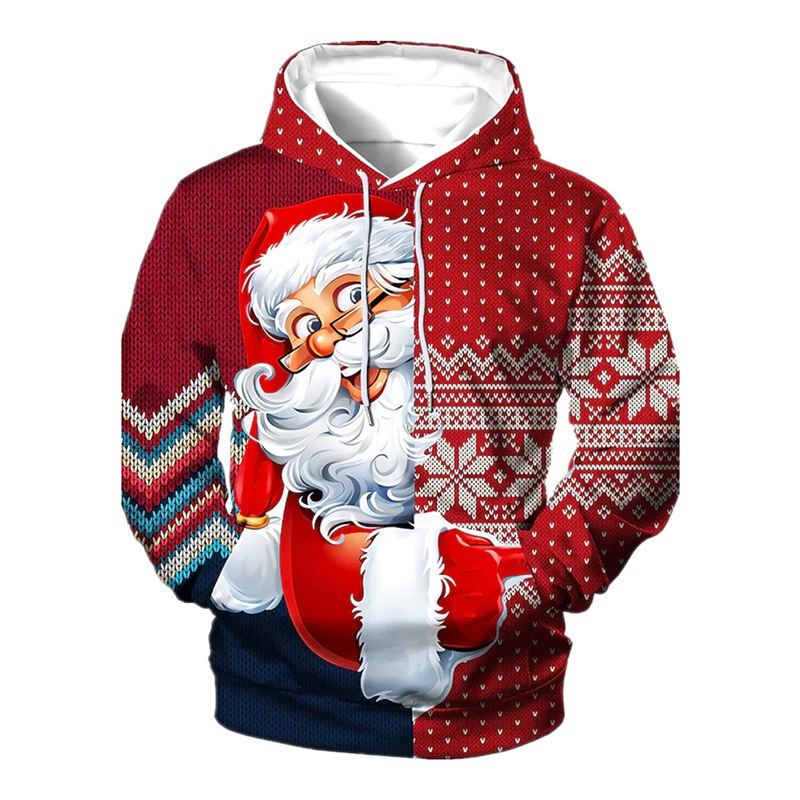 New Christmas Hooded Men's 3D Santa Claus Print Hoodie Autumn Long Sleeve Sweatshirts Casual Sweatshirt