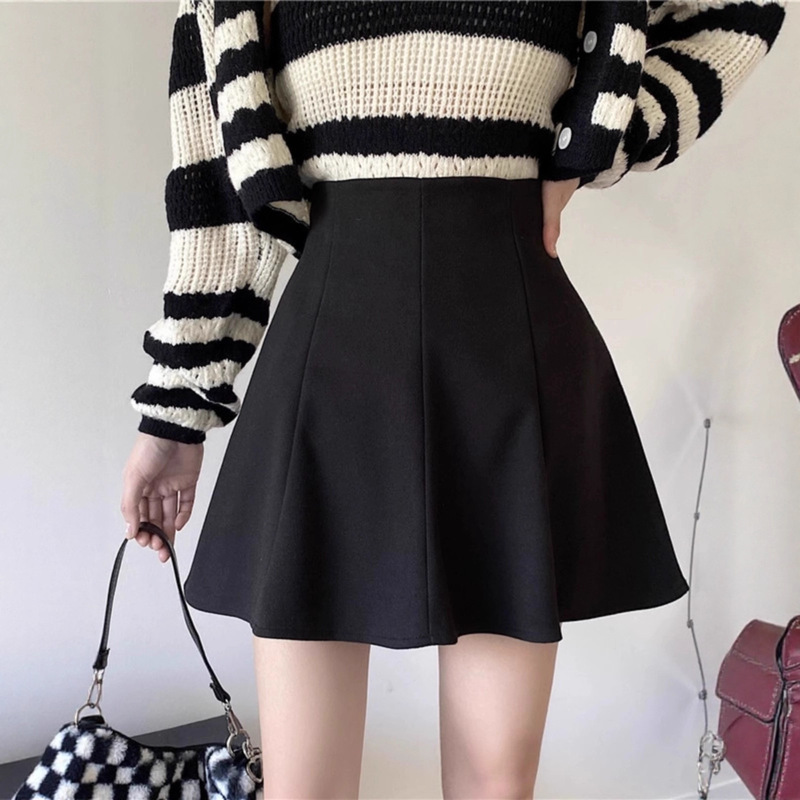 Corduroy Pleated Skirt for Women, Autumn and Winter Coffee-Colored Umbrella Skirt, High-Waisted A-Line Bodycon Short Skirt for Petite Figures