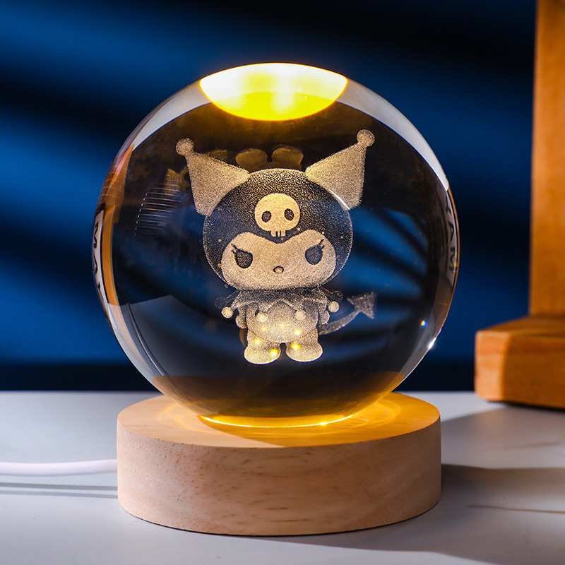 Escultura interior 3d bola de cristal transfronteriza luz de noche base de madera maciza decoración literaria pareja compañeros de clase cumpleaños regalo creativo