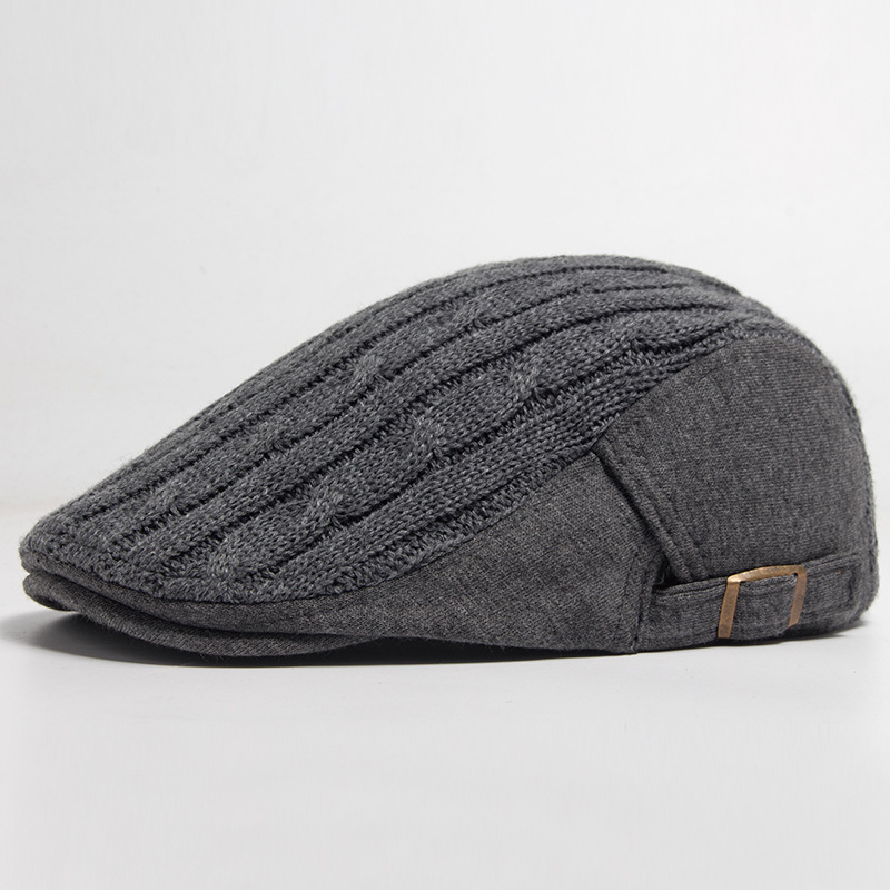 Autunno Inverno Nuovo berretto da uomo di mezza età e anziani addensato calore lavorato a maglia in avanti casual cappello con lingua d'anatra_voghion.com