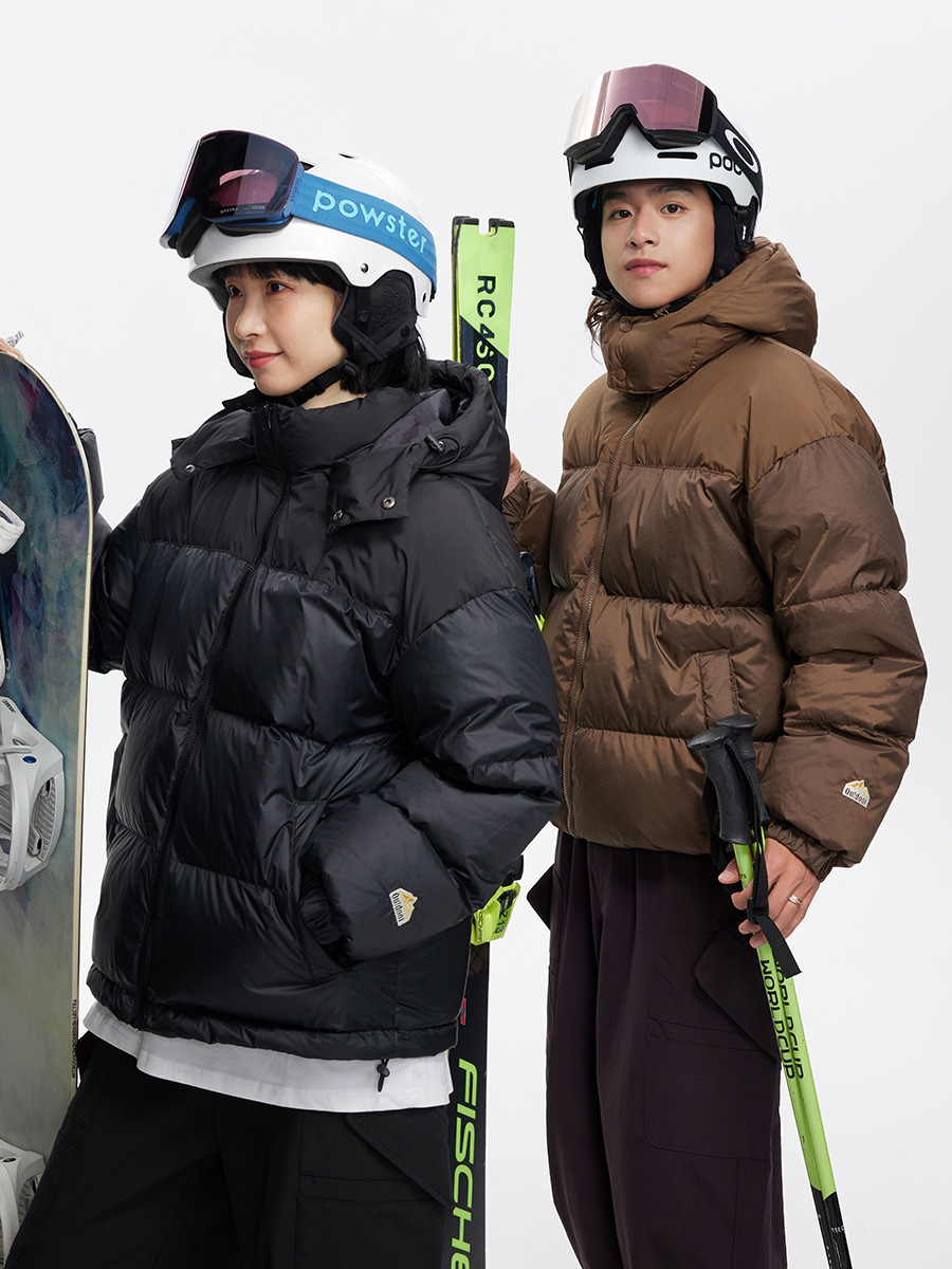 Ru Meng invierno nueva costura contraste color 90 terciopelo impermeable a prueba de viento abajo chaqueta desmontable sombrero engrosado pan esquí traje