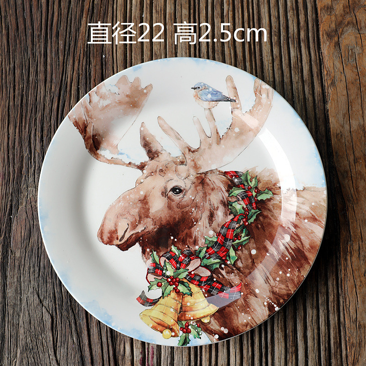 新款圣诞系列出口美国陶瓷餐具大小盘平盘深盘麋鹿圣诞树图案餐具|undefined
