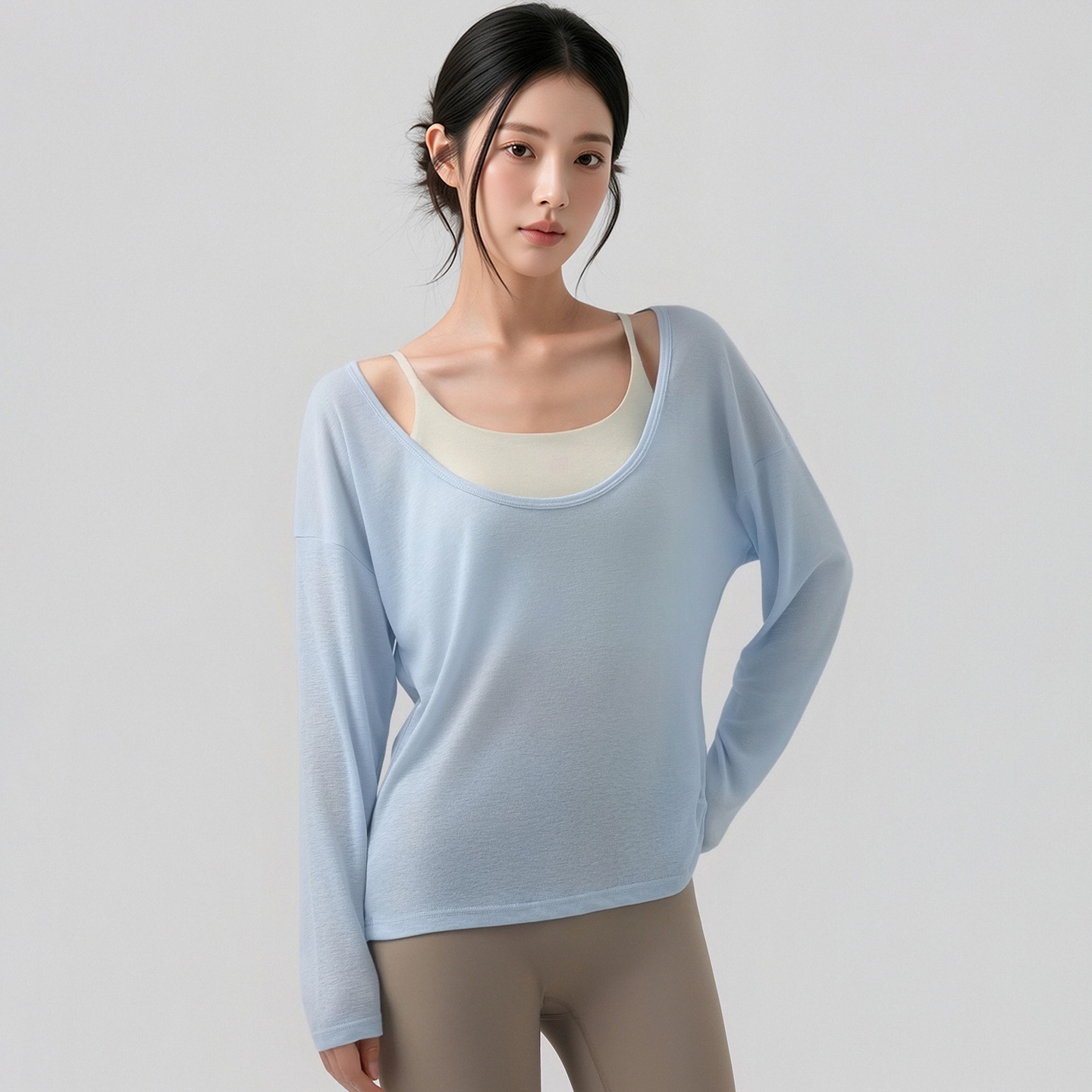 Women's new sports top, quick-dry mesh yoga cover-up, Pilates training wear, tennis fitness set, long-sleeved outerwear