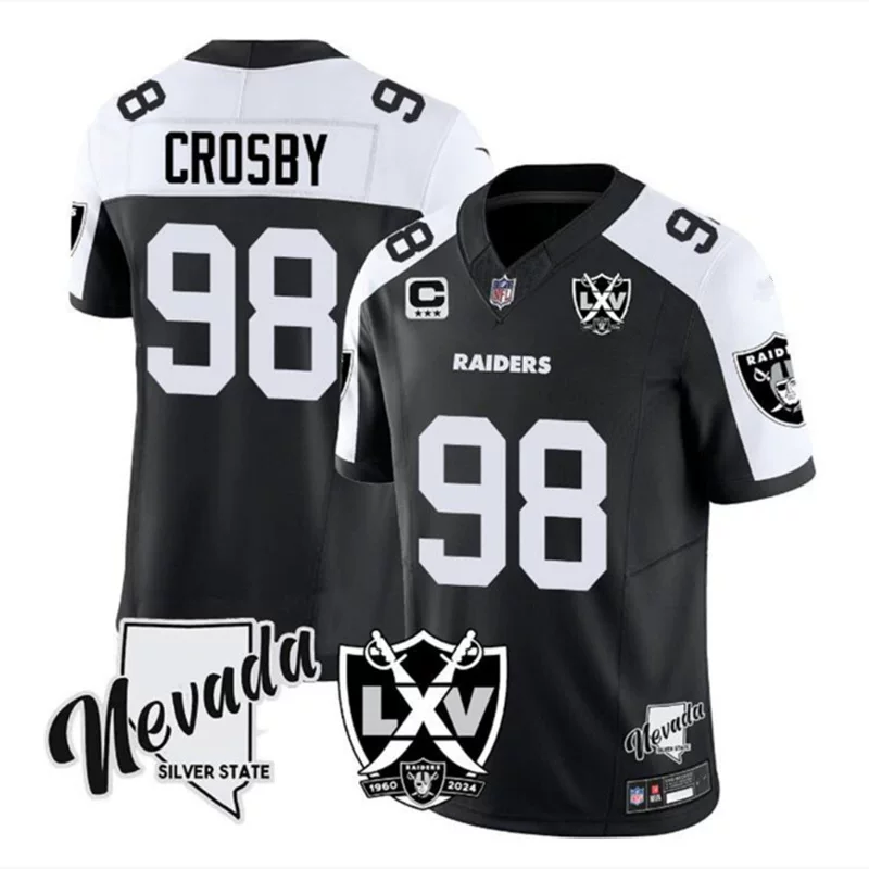 Джерси 2025 Football NFL Raiders Лас-Вегас Рейдерс 98, К Crosby Джентльмены и женщины