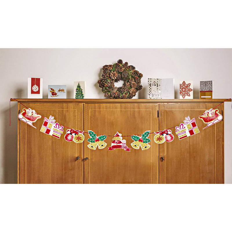 Banderas navideñas transfronterizas en stock, 24 tipos de banderas de dibujos animados, decoraciones navideñas al por mayor de fabricantes, admiten pedidos de lotes mixtos.