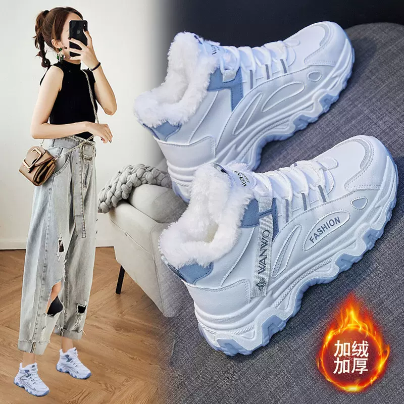 韩版秋冬季加绒老爹运动女2024新款ins潮鞋学生高帮棉鞋保暖Q7815