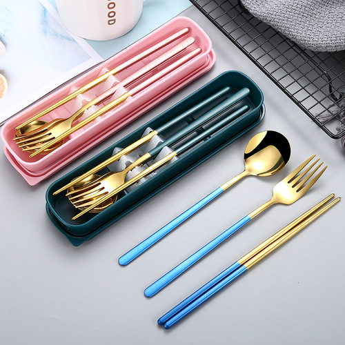 韩式304不锈钢便携餐具勺叉筷子三件套公司活动礼品套装可定logo