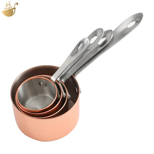 304 Stainless Steel Thickeneded Long Handle Baking Measuring Spoon Measuring Cup Set Stainless Steel Measuring Spoon Measuring Cup Red Copper Measuring Spoon Measuring Cup