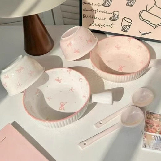 Bowl Ins New Arrival Bowls and Dish suit Household Ceramic Bowl Tableware High Color Value Rice Bowl Internet Celebrity Straw Hat Plate