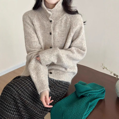 日韩休闲简约风纯色高领软糯毛衣女秋冬新款韩系百搭款慵懒开衫女