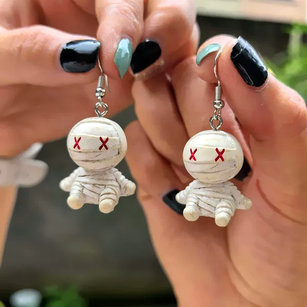 Creative Handmade Dark-Style Personalized 3D Mummy Halloween Earrings, Spicy Girl Subculture Y2K Sweet-Cool Ear Accessories