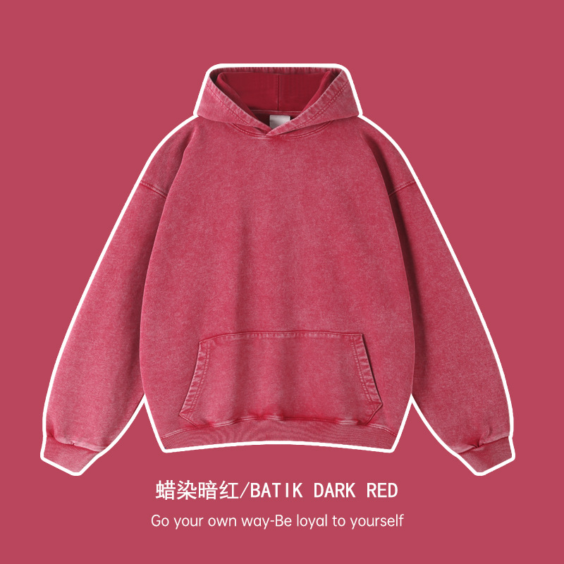 430 디스트레스드 후드 스웨트셔츠 - 바틱 다크 레드
