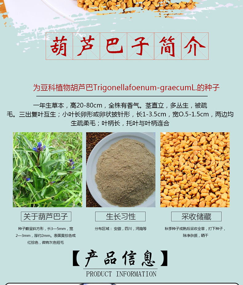 Fenugreek Seeds Hu Lu Ba 500g Dried Trigonella foenum-graecum Seeds for Decoction Tea and Grinding specifications