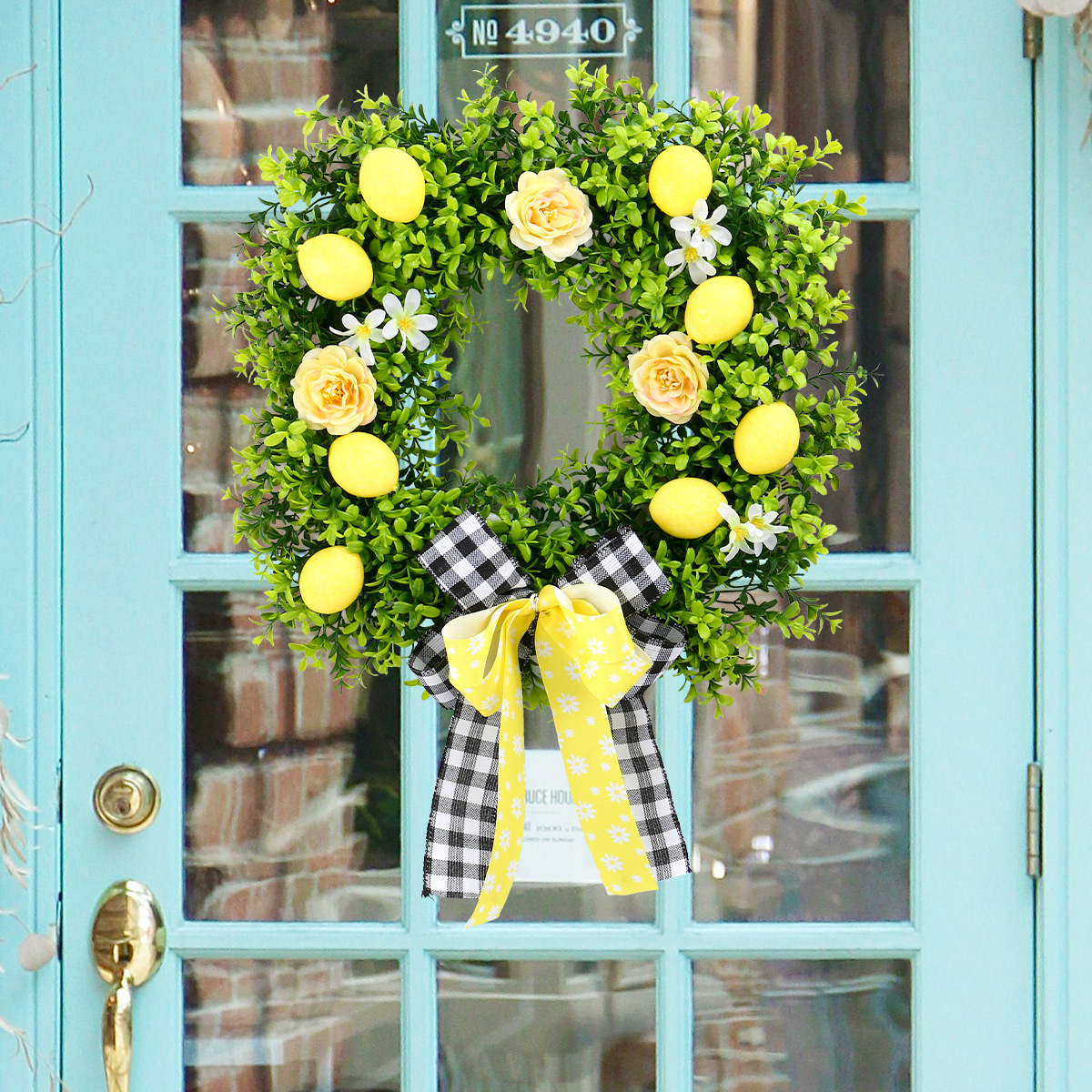 意泓 (Cross-border trading), square summer realistic artificial lemon tree with bow