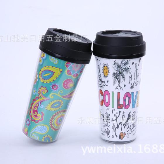 广告塑料杯创意双层保温杯促销礼品水杯印卡纸logo环保杯子