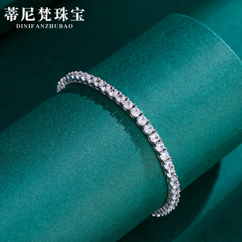 S925 plata esterlina zircón pulsera de diamante de alto nivel INS nicho de diseño de lujo sensación de ultra-flash joyas de diamantes