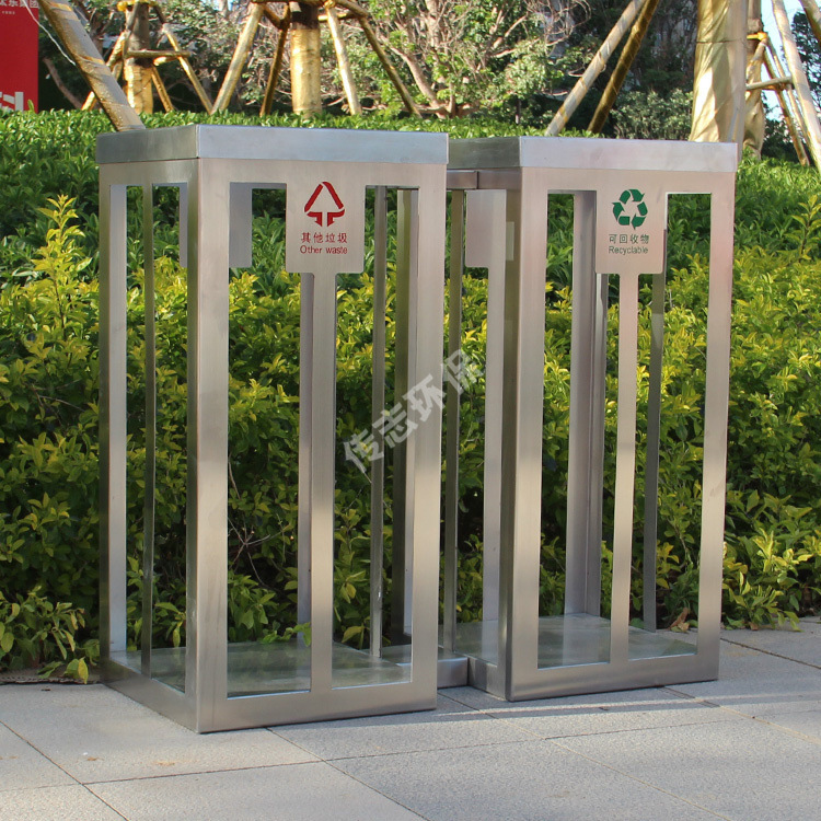 Beijing Subway Station Sanitation Classified Trash Cans Transparent Explosion-Proof Trash Bin Manufacturer 304 # Stainless Steel Trash Can