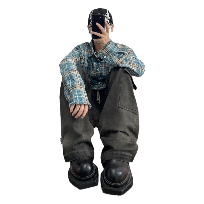 Franela cleanfit camisa a cuadros de los hombres de primavera y otoño camisa de la vendimia Retro Americana abrigo de pareja