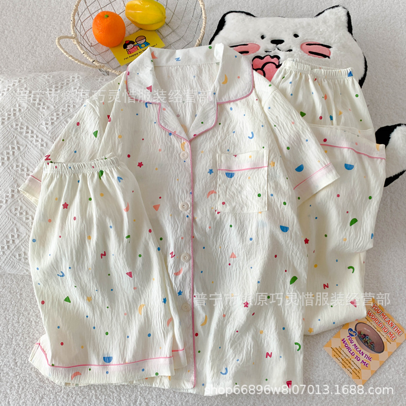 Pajamas de tres piezas de torta de oso para mujeres de verano, pantalones de manga corta, nubes de algodón adorable, viento en 2025 nueva ropa para el hogar