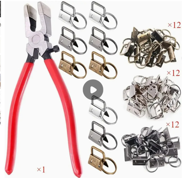 カラフルなリボンテールクリップセット、取り付け工具、ペンチ、金属製バッグアクセサリー、25mmキーリング付き吊り下げクリップ|undefined