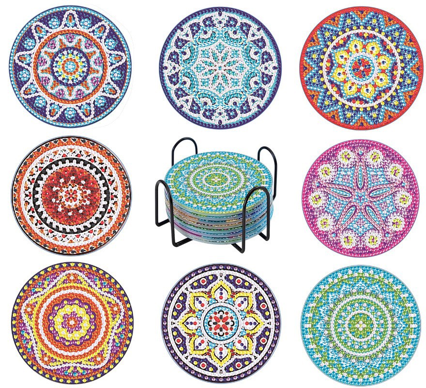 Posavasos de pintura de diamante de venta caliente transfronterizos personalizados diy5D Posavasos de acrílico hechos a mano Pegado creativo mantel de pintura de mampostería