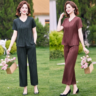 Middle-Aged Mother's Spring and Autumn Casual Suit Autumn 2025 New Middle-Aged and Elderly Women's Spring and Autumn Casual Two-Piece Printed Set