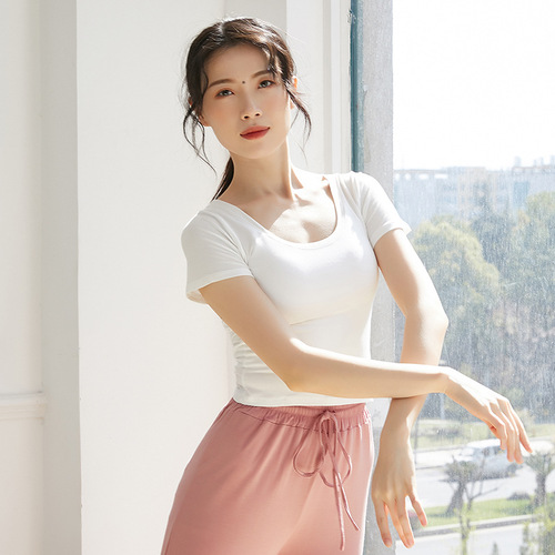Dance practice clothes tops women's body training Latin dance yoga black short-sleeved classical ethnic costumes