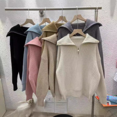 越境年秋冬新作ファスナーセーターニット女性はゆったりしています。