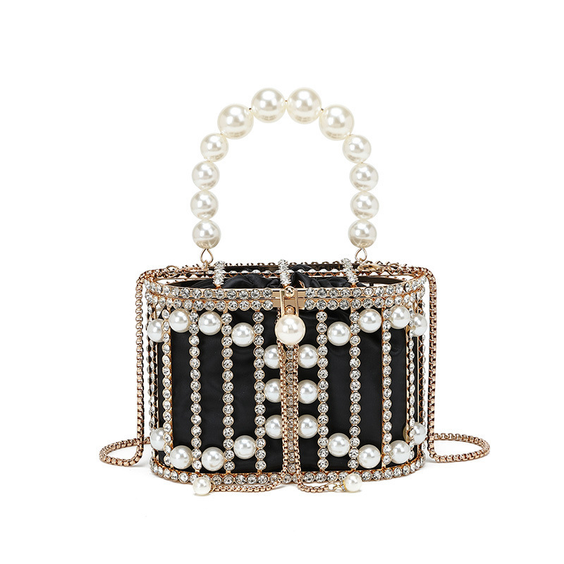 Guangzhou Source Factory Diamond Handbag Women's Bag 2025 New Pearl Fashion Party Shoulder Crossbody Bird Cage Bag