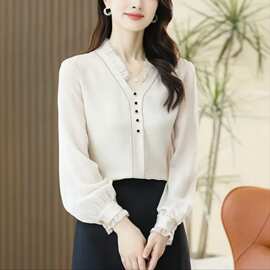 轻奢时尚衬衫女2026春季新款宽松显瘦感小众设计领衬衣减龄上衣女